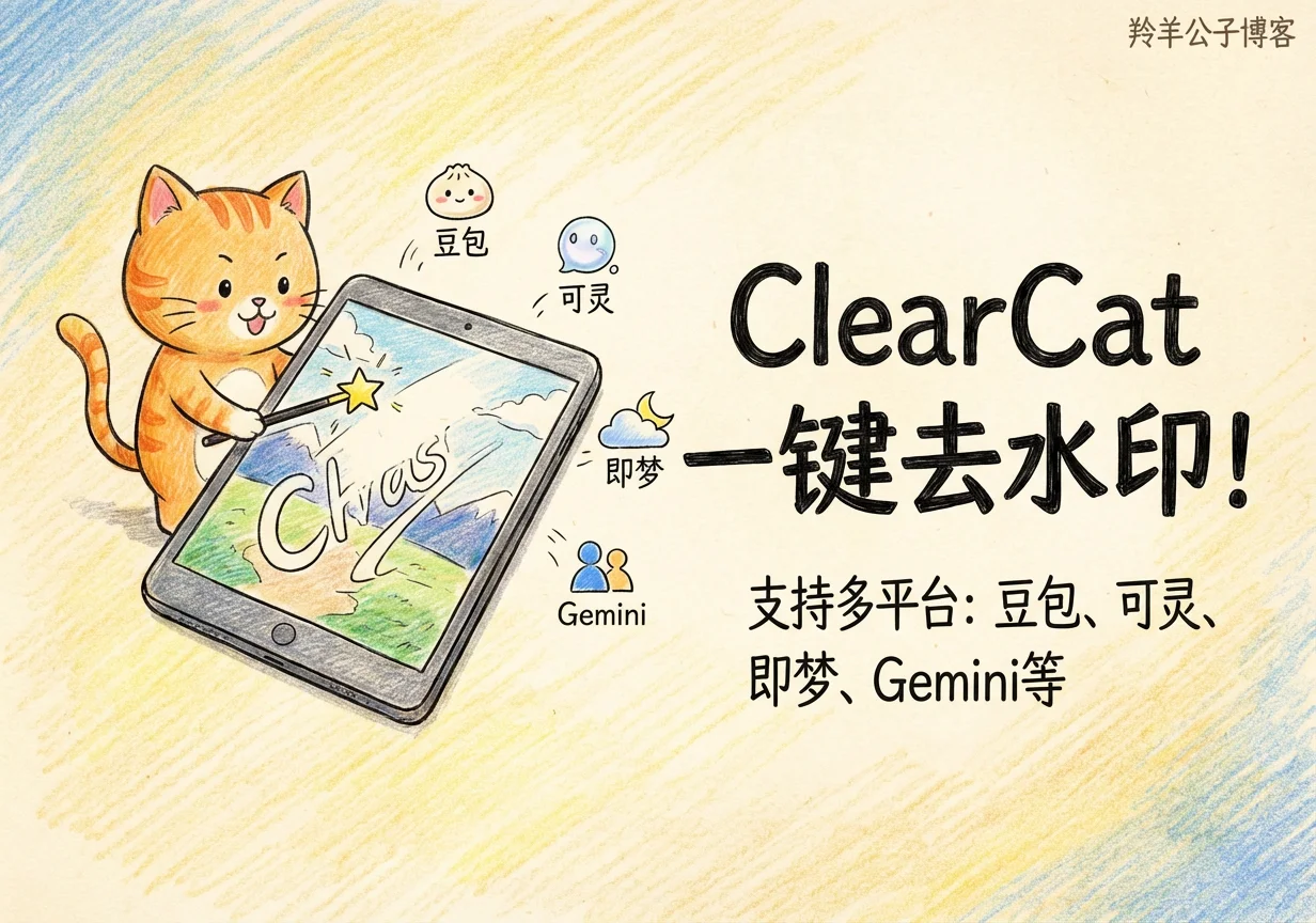ClearCat支持多平台AI水印去除网站-羚羊公子博客